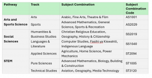 CBC Senior School Example Subject Combinations